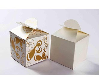 Square Wedding Party Favor Box in Ivory with a Butterfly Flap