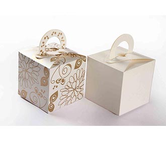 Square Wedding Party Favor Box in Ivory with a Holder