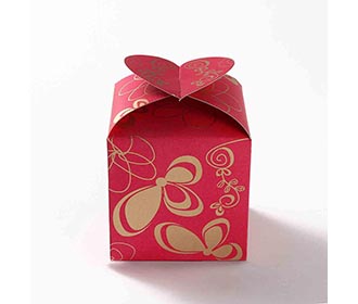 Square Wedding Party Favor Box in Pink with a Butterfly Flap