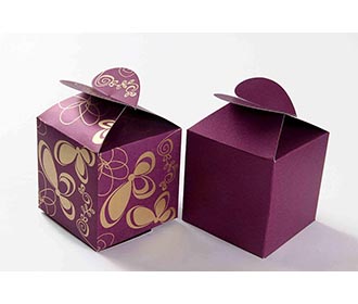 Square Wedding Party Favor Box in Purple with a Butterfly Flap
