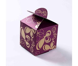 Square Wedding Party Favor Box in Purple with a Butterfly Flap