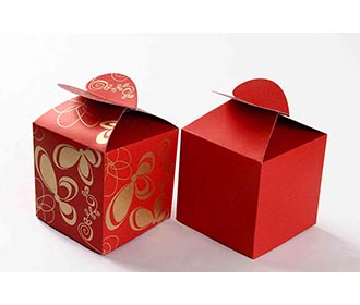 Square Wedding Party Favor Box in Red with a Butterfly Flap