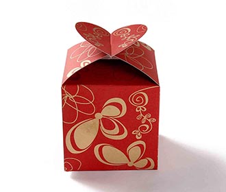 Square Wedding Party Favor Box in Red with a Butterfly Flap