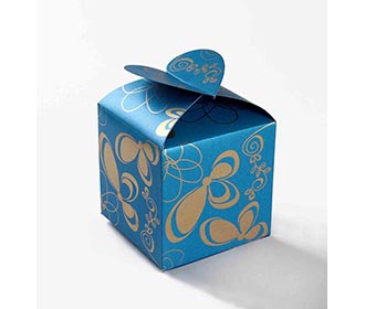 Square Wedding Party Favor Box in Sky Blue & a Butterfly Flap