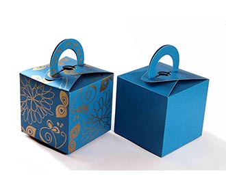 Square Wedding Party Favor Box in Sky Blue with a Holder