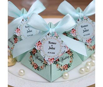 Tiffany Blue Floral Pyramid Wedding Favor and Gift Boxes