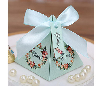 Tiffany Blue Floral Pyramid Wedding Favor and Gift Boxes