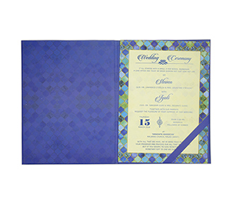 Traditional artistic Indian wedding invite in shade of blue & green