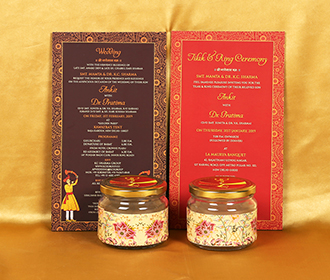 Traditional colorful & vibrant Indian boxed invitation with pagdi design