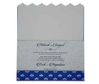 Traditional Ganesha Indian wedding card in blue & grey