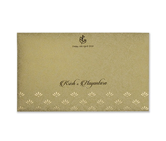 Traditional Ganesha Indian wedding card in brown & golden