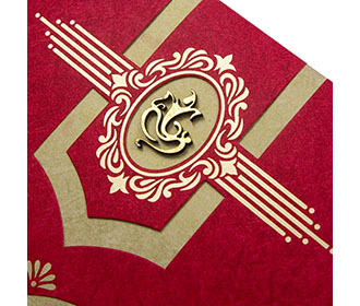 Traditional Ganesha Indian wedding card in red & golden