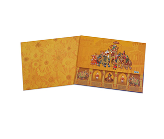 Traditional hindu wedding invitation card in orange colour