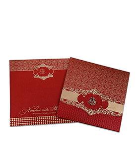 Traditional Hindu wedding invitation in red & golden with Ganesha