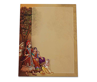 Traditional hindu wedding invite in brown with marriage ritual images