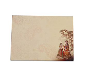 Traditional hindu wedding invite with flowers and paisley images