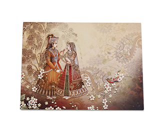 Traditional hindu wedding invite with flowers and paisley images