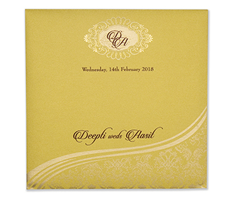 Traditional hindu yellow golden wedding invitation card