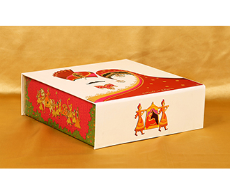 Traditional Indian box invite with Dulha Dulhan & baraat design