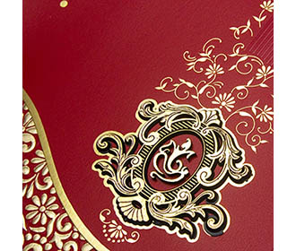 Traditional Indian hindu wedding invitation in red & golden