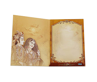 Traditional Indian wedding card in brown with ceremony images