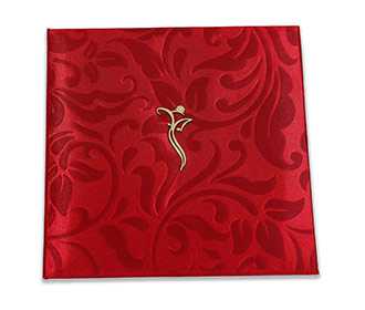Traditional Indian wedding invitation in rich red satin finish
