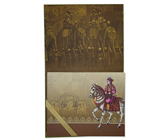 Traditional Indian wedding invite with royal baraat scene