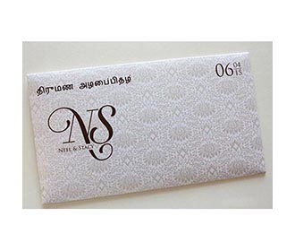 Traditional Ivory colour tamil wedding card with laser cut Ganesha