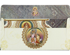 Traditional Multicolour Radha-Krishna with Ganesha Wedding Card
