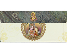 Traditional Multicolour Radha-Krishna with Ganesha Wedding Card