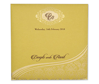 Traditional muslim yellow golden wedding invitation card