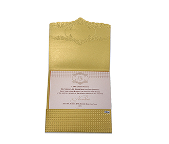 Traditional Tamil wedding invitation in golden with Ganesha