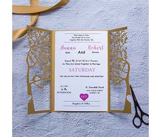 Tree of life theme golden laser cut christian wedding invitation