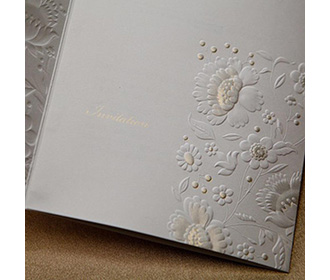 Tri fold engagement & wedding invite with lace bowknot