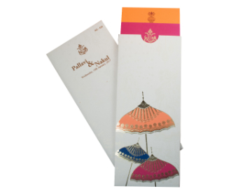 Umbrella design wedding card with pullout multicolour inserts
