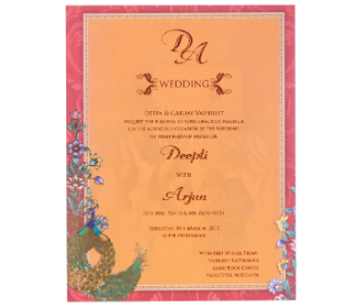 Beautiful Peacock on a multishade wedding invitation card