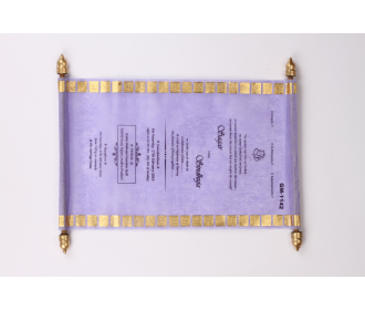 Exquisite Scroll Invitation in Purple color tissue material