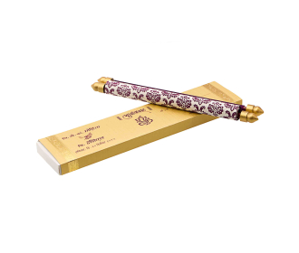 Designer Scroll Card in Purple Satin with Floral Designs