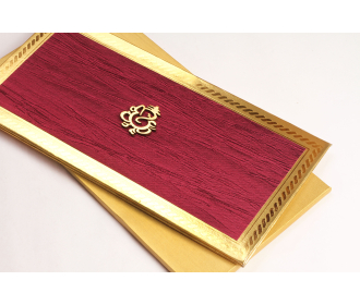 Indian Wedding Invitation Card in Purple Satin and Golden