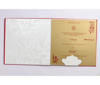 Indian Wedding Invitation in Red Satin with Laser cut Ganesha
