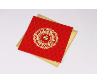 Indian Wedding Invitation in Red Satin with Floral Designs.