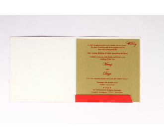 Indian Wedding Invitation in Red Satin with Floral Designs.