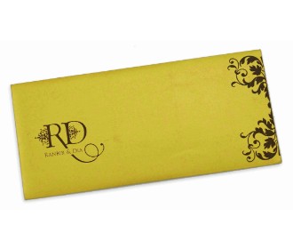 Yellow and brown invitation with multicolored inserts