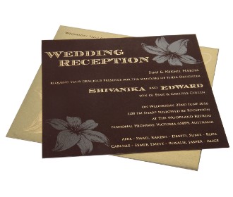 Cream and brown invitation card with floral design