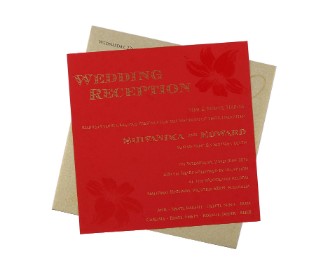 Cream and red invitation card with floral design