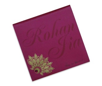 Wedding card in pink with vibrant colours and a cut out motif