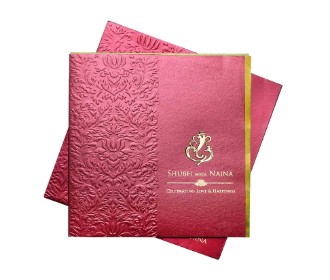 Designer red and golden invite with laser cut Ganesha