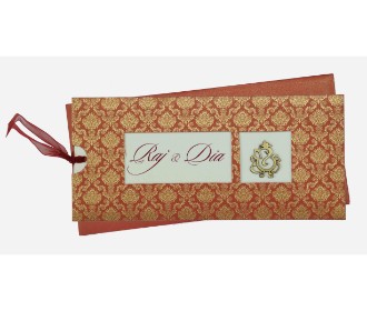 Royal red wedding invite with laser cut Ganesha & pull out inserts