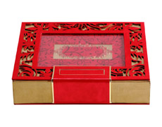 Wedding Card Box in Designer Red and Golden Satin