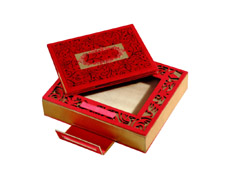 Wedding Card Box in Designer Red and Golden Satin